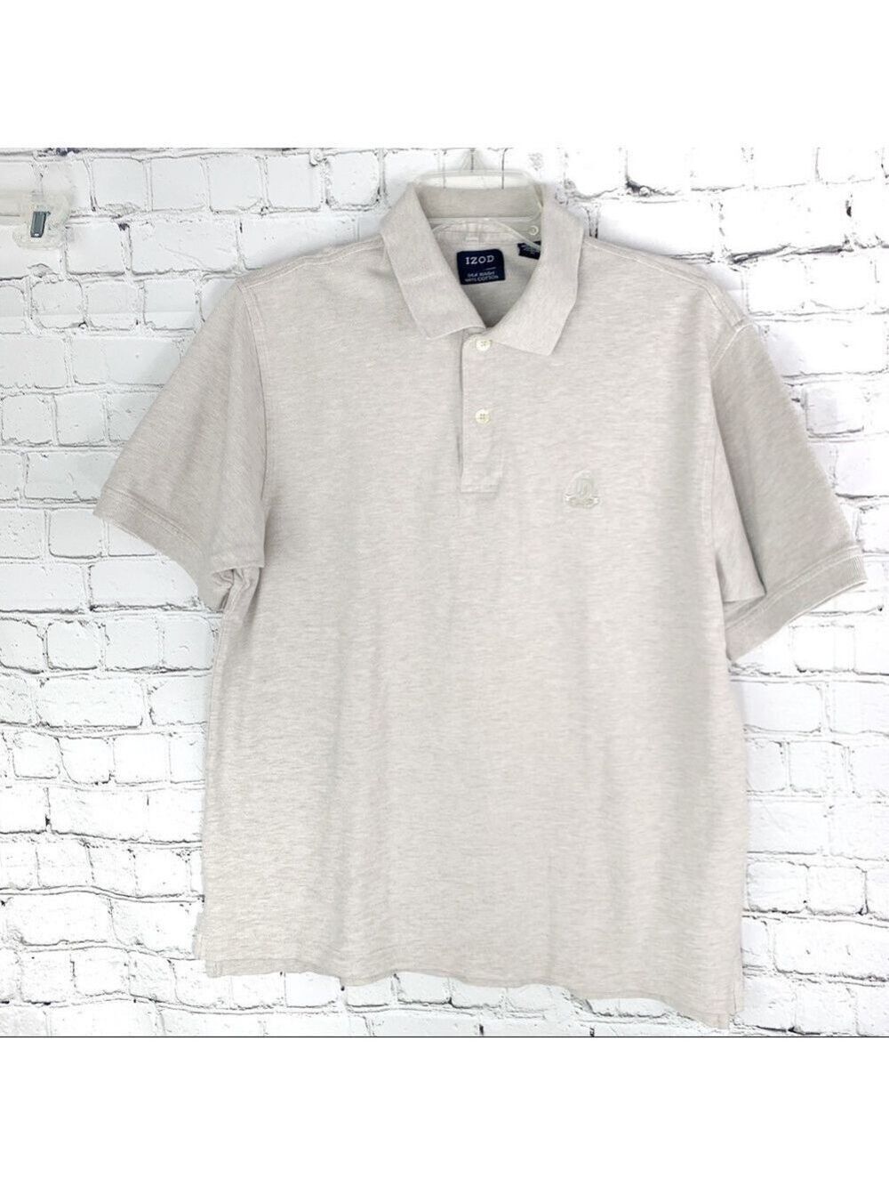 EUC-Izod Silk Wash, Cotton, Short Sleeve, Collar Waffle Knit Beige Polo Shirt MD